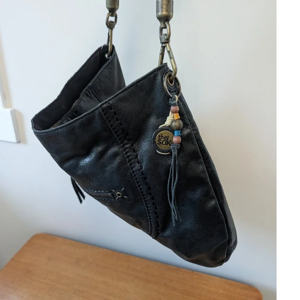 The Sak Indeo Demi Leather Braided Strap Hobo Bag Black